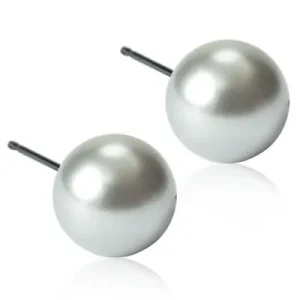 Sølvgrå perleøredobber 8 mm