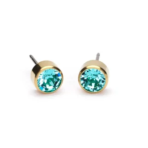 Turkis Swarovski krystall- øredobber med avrundet kant 6 mm