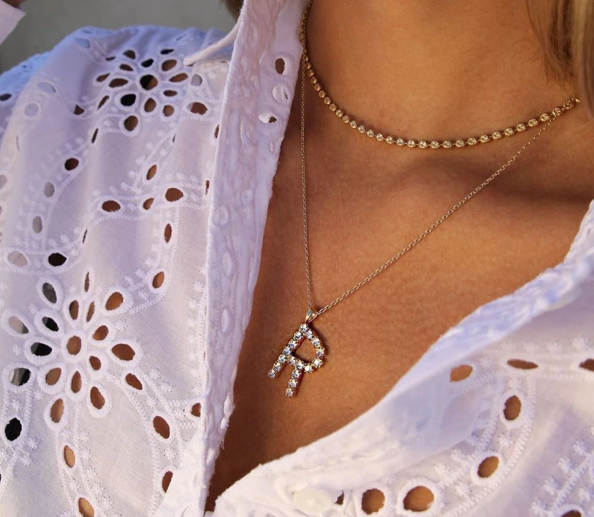 Letter necklace gold/crystal - 50cm - Image 2