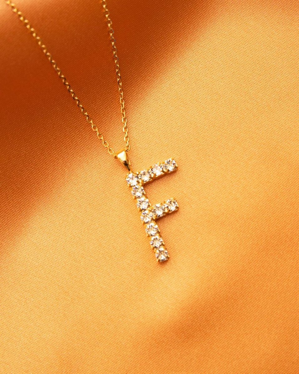 Letter necklace gold/crystal - 50cm - Image 3