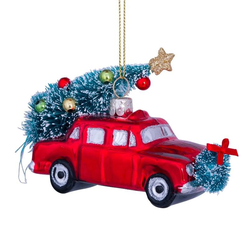 Vondels julekule red car w/christmas tree